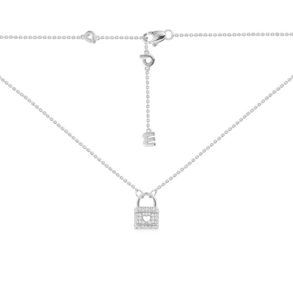 Sterling Silver Key and Lock Heart CZ Anniversary Pendant Necklace