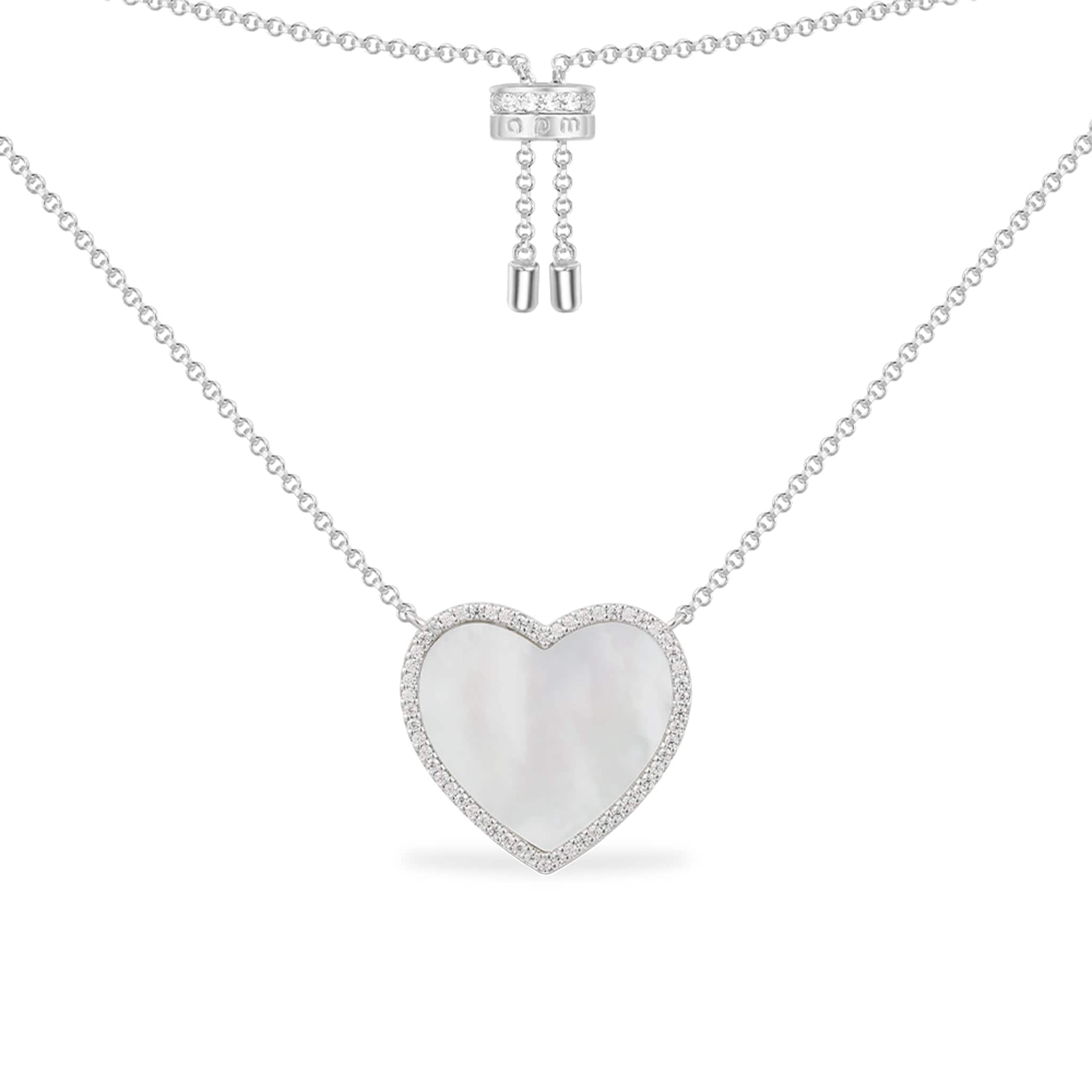 White Nacre Heart Adjustable Necklace silver APM Monaco