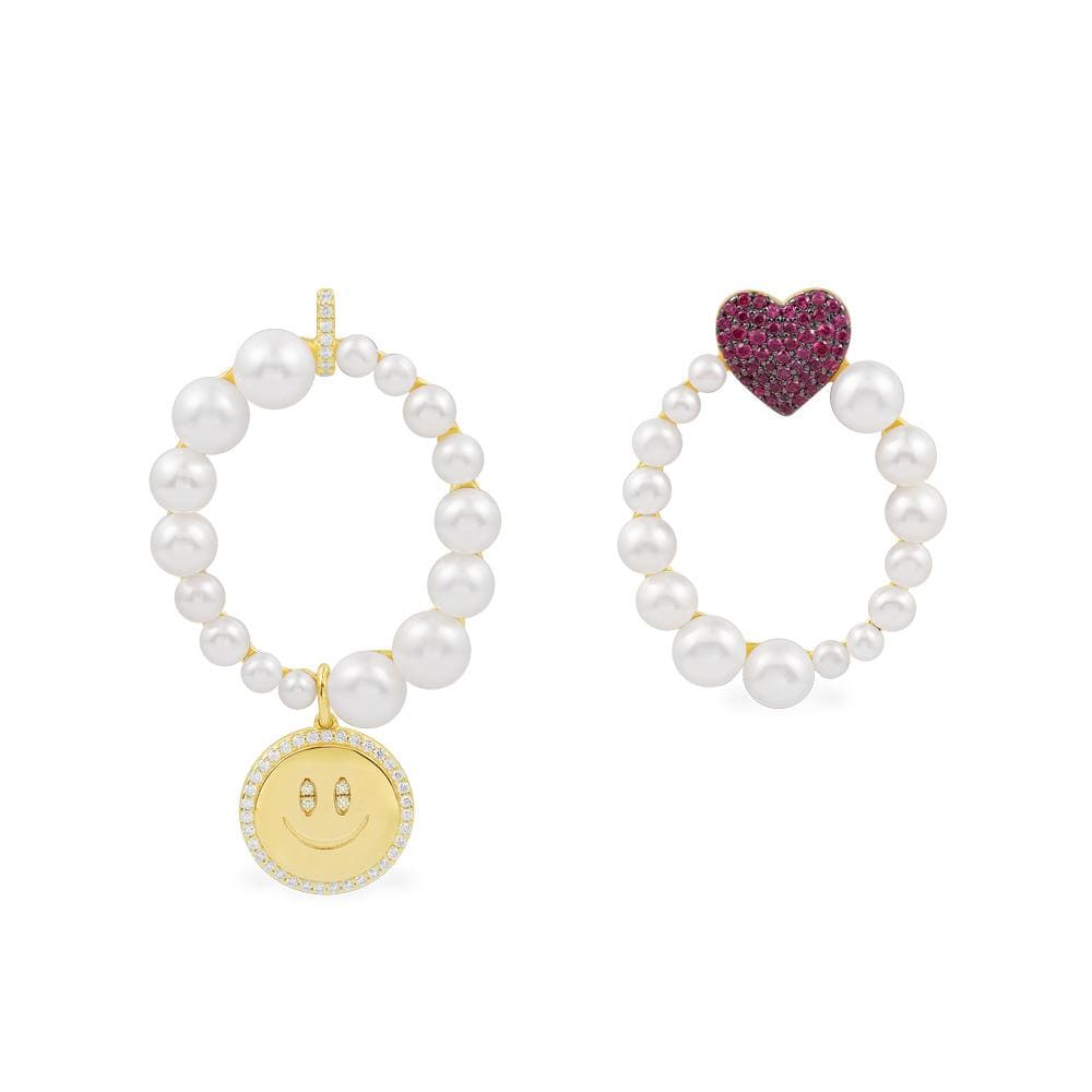 Asymmetric Pearl Earrings Heart & Happy Face