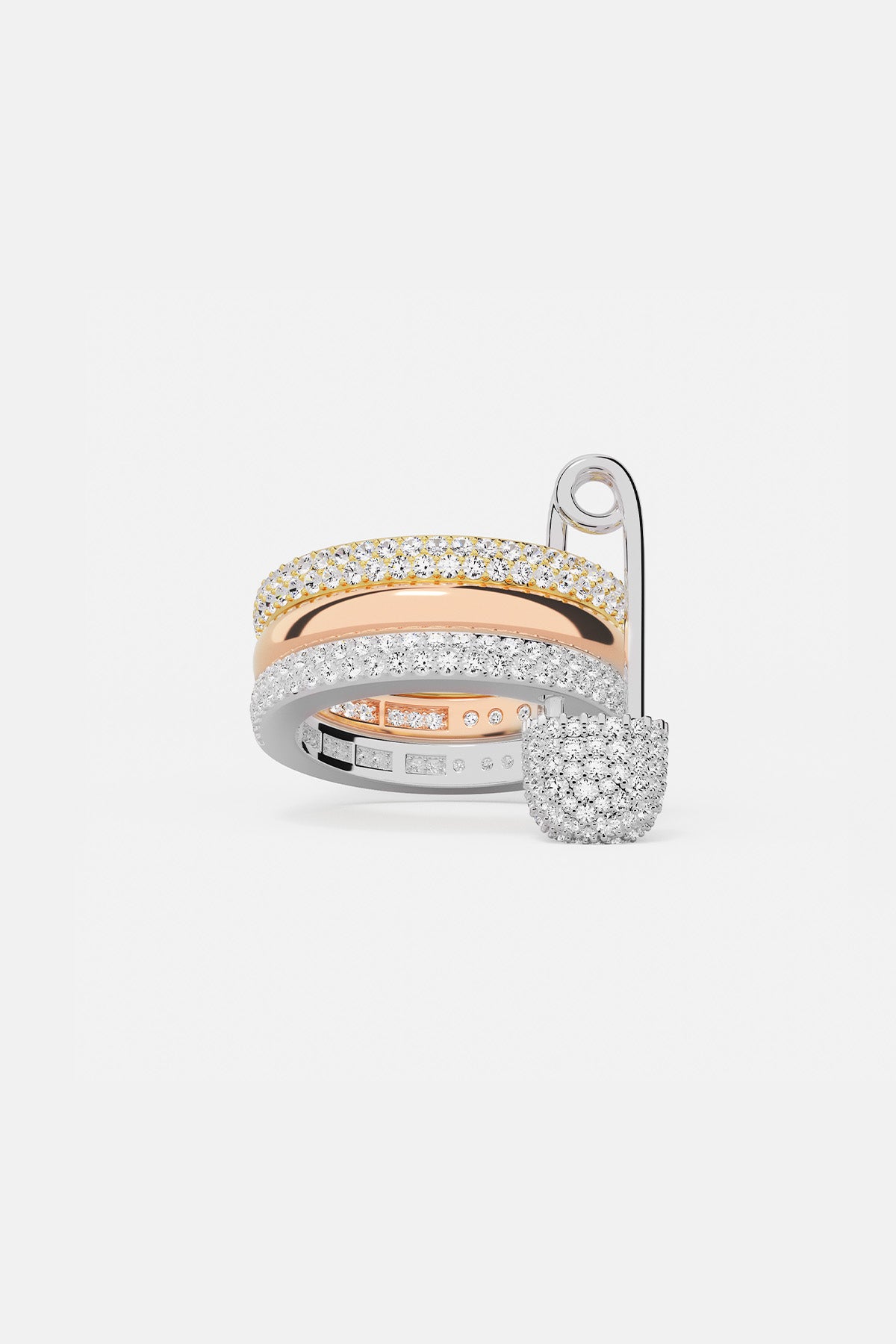 Dreireihiger „Love, Smile, Bonheur“ Ring mit Sicherheitsnadel