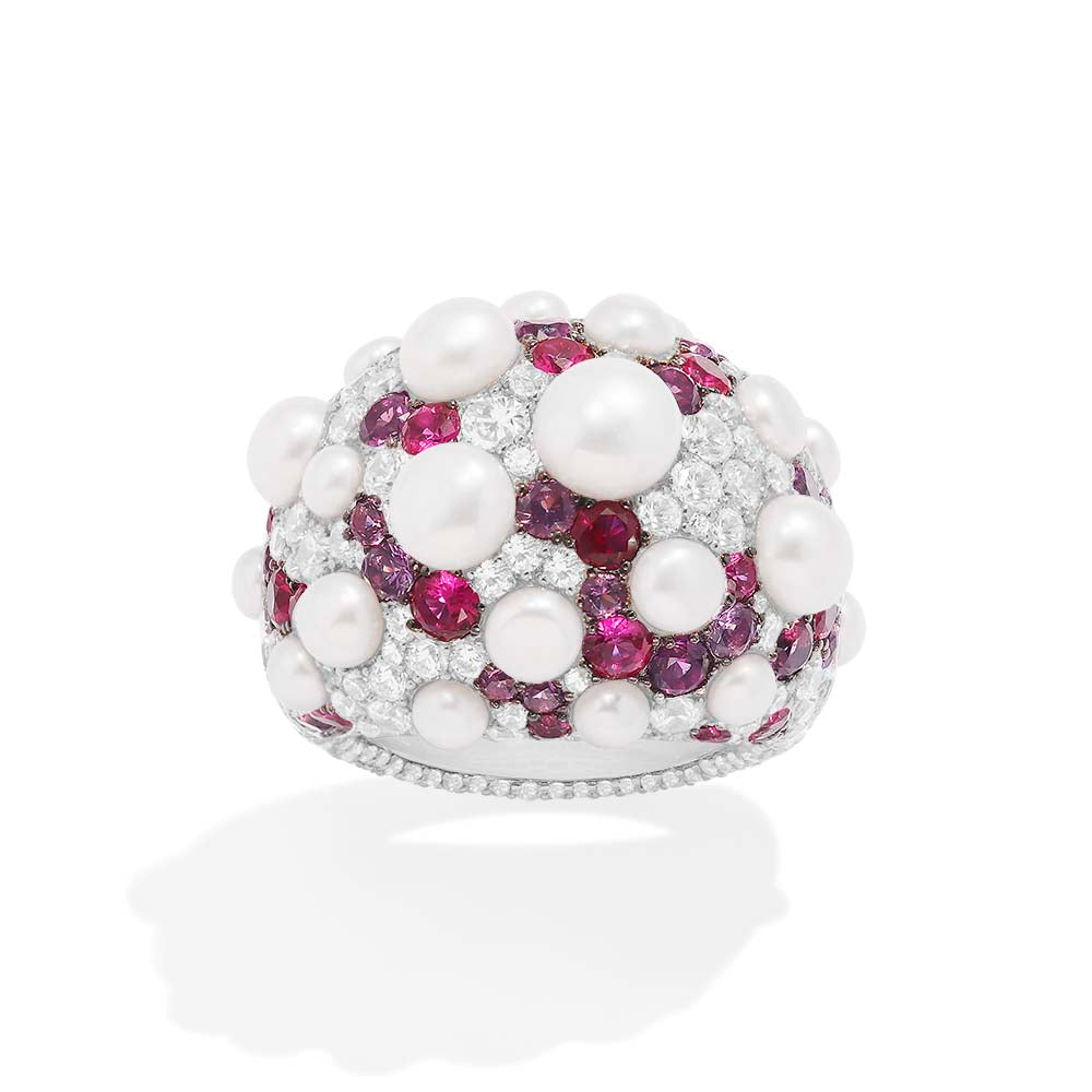 Chunky Fuchsia Pavé Ring with Pearls - APM Monaco