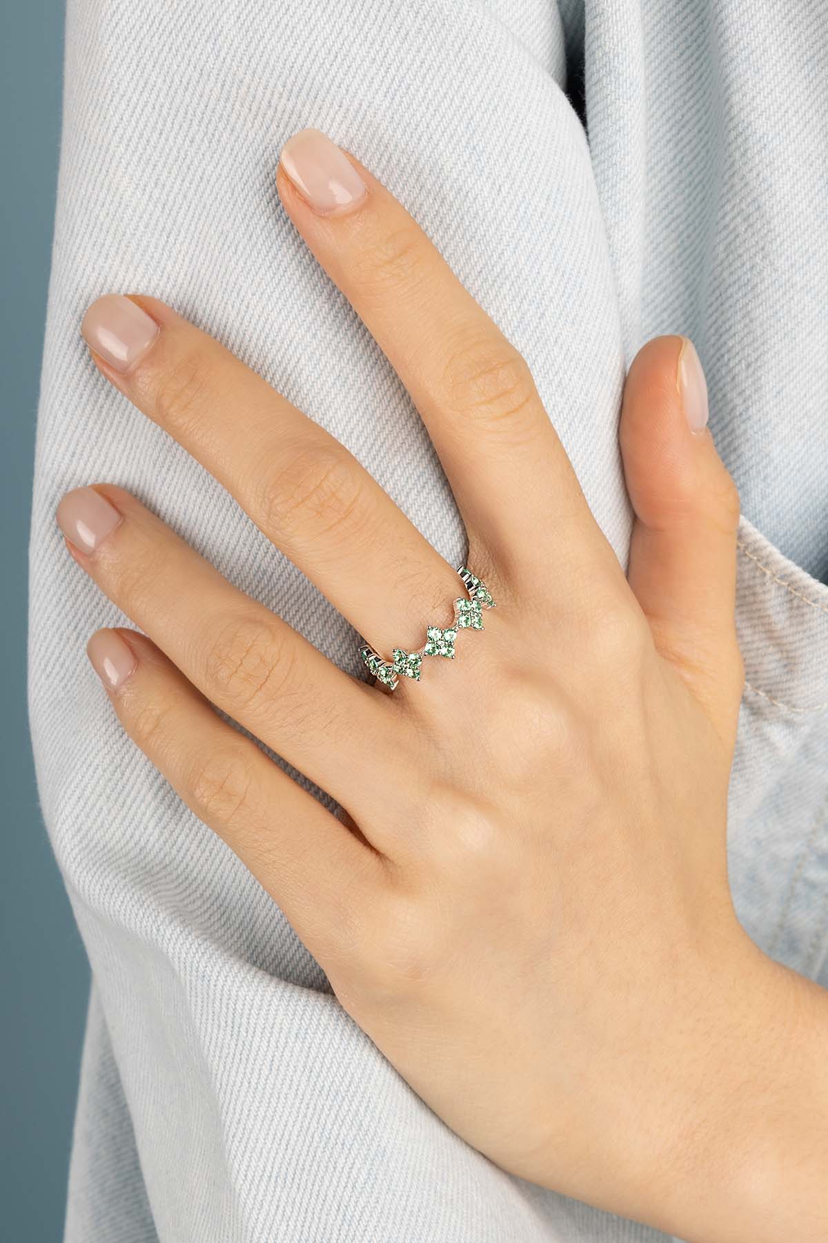 APM Monaco Pastel Green Spark Ring in Silver