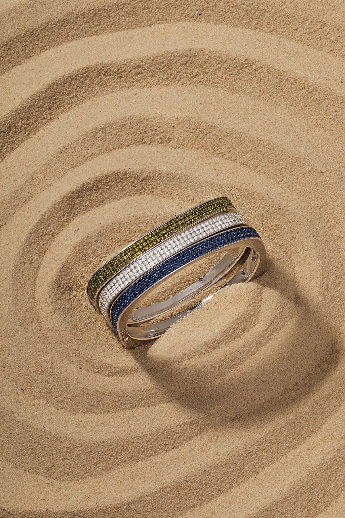 APM Monaco Chunky Blue Bangle in Silver