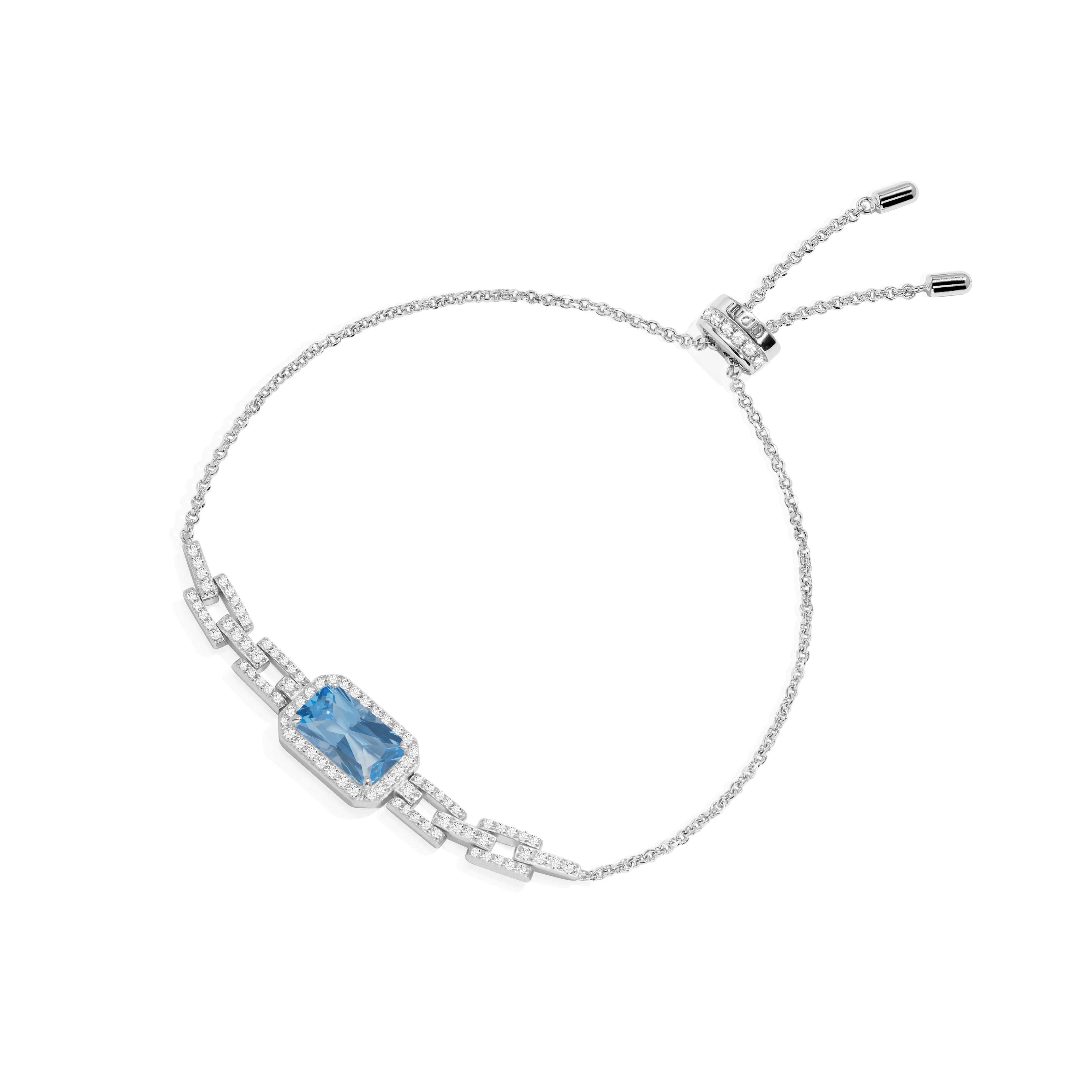 Pavé Lagoon Blue Rectangle Adjustable Chain Bracelet - APM Monaco