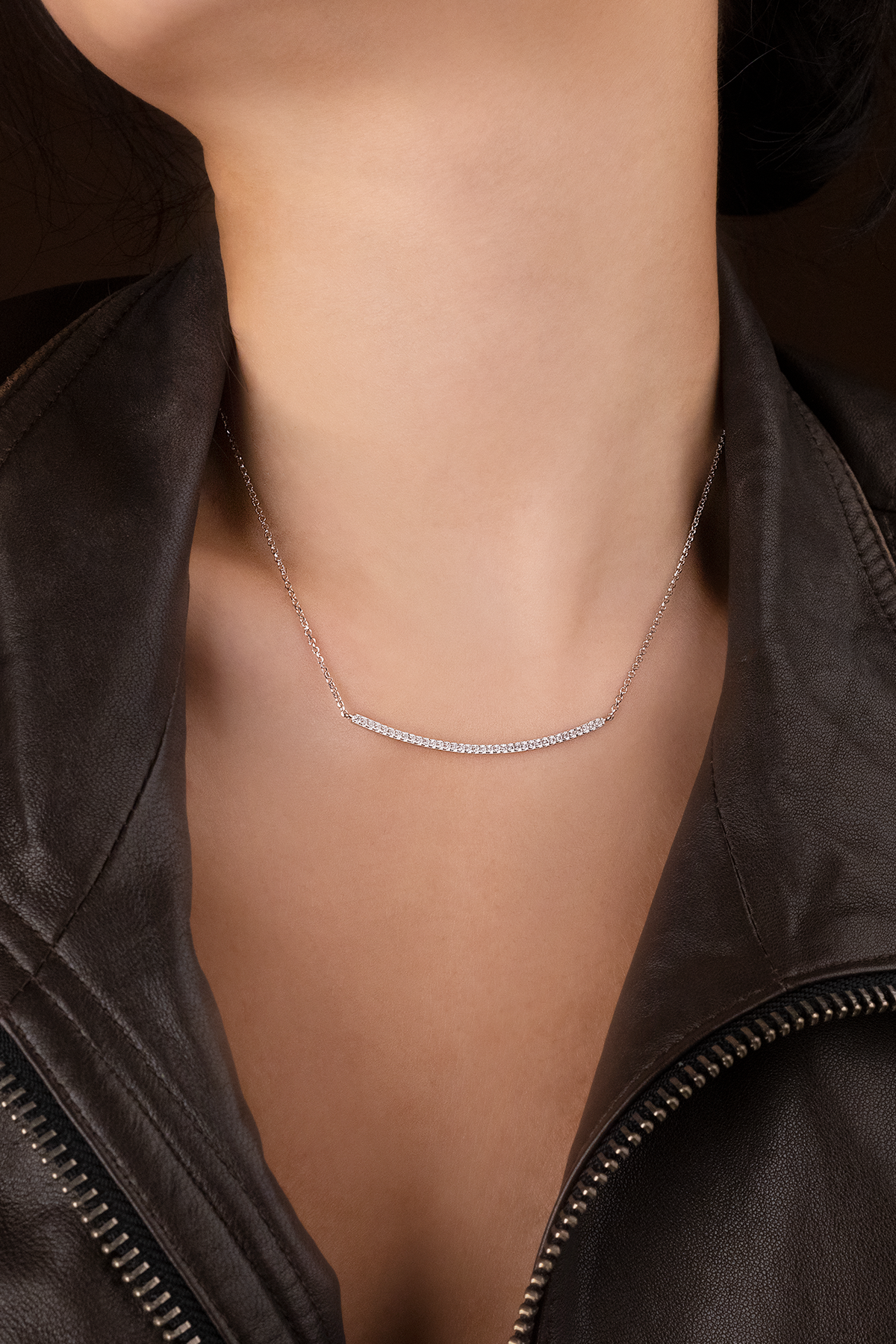 APM Monaco Adjustable Necklace with Paved Arched Pendant in Silver