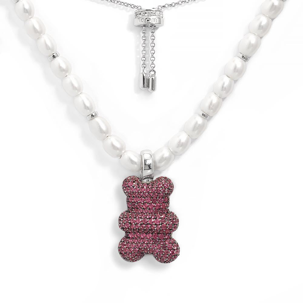 MALU Yummy Bear (Clippable) Adjustable Necklace with Pearls - APM Monaco