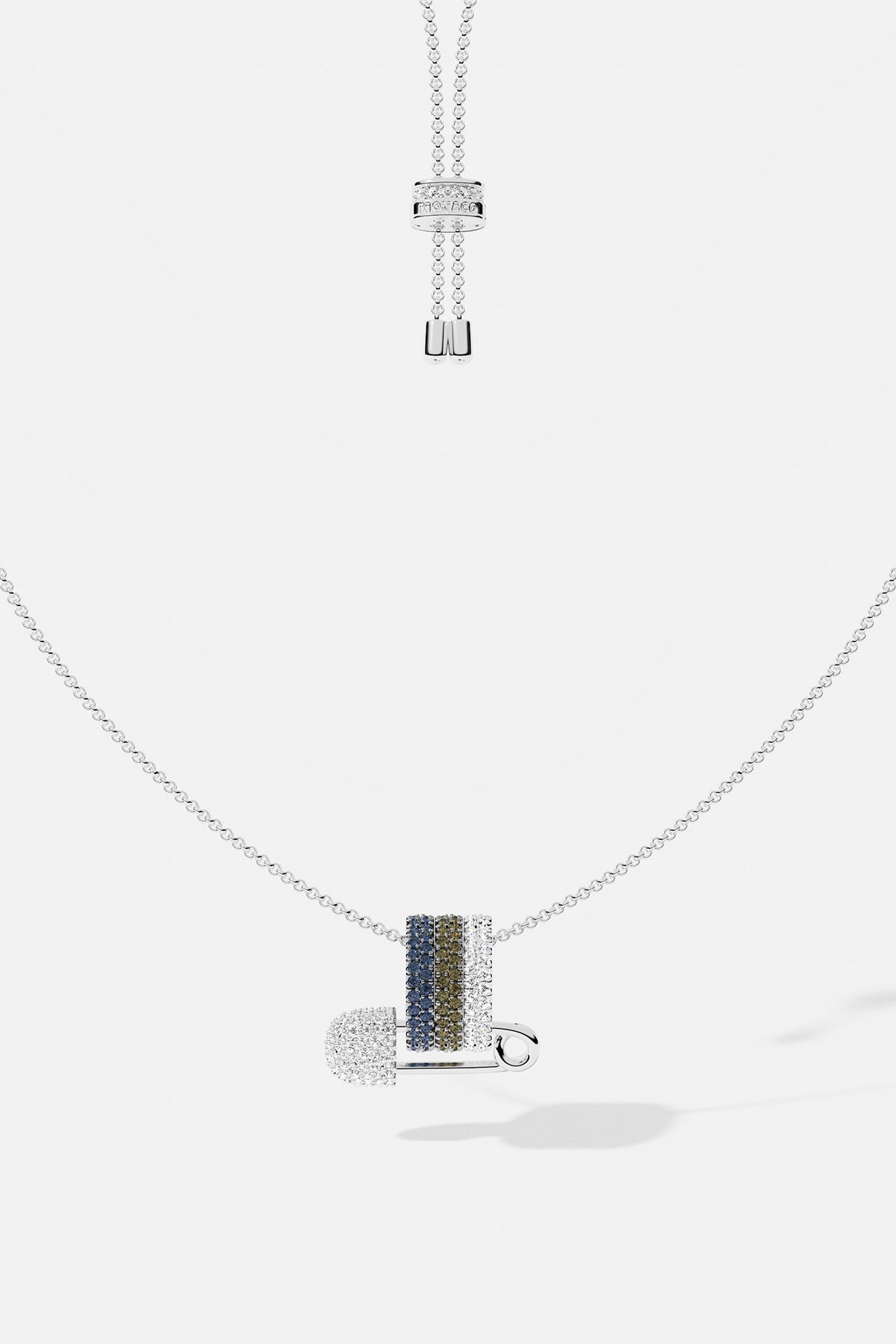 Khaki and Blue Safety Pin Adjustable Necklace - APM Monaco
