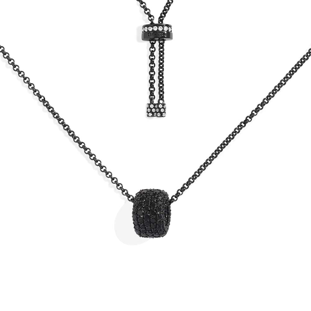 Black Adjustable Necklace with Pavé Ring - APM Monaco