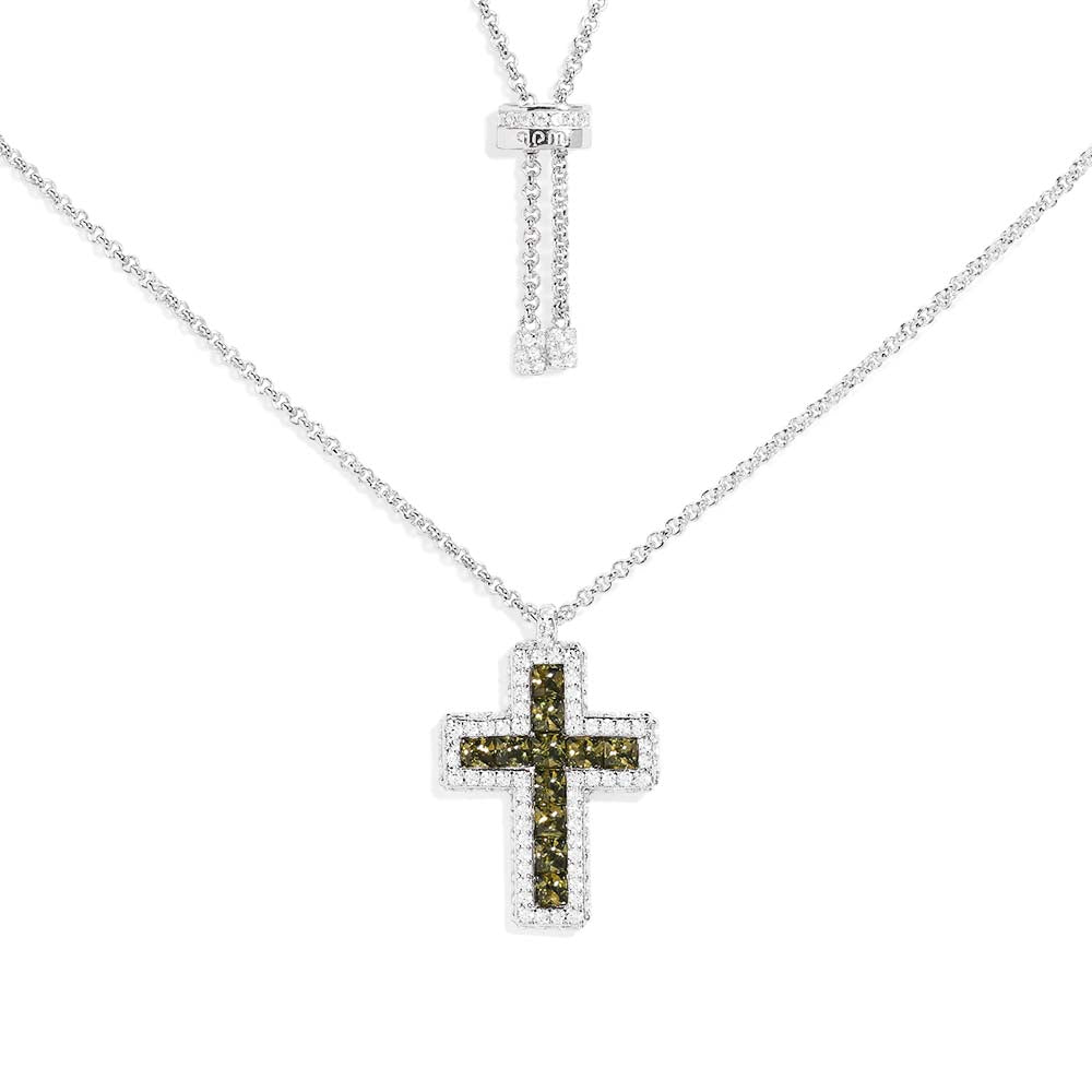 Khaki Pavé Cross Adjustable Necklace - APM Monaco