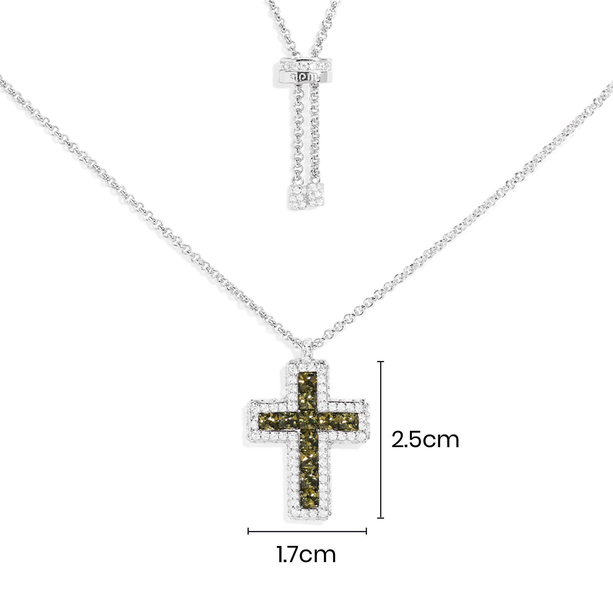 Khaki Pavé Cross Adjustable Necklace - APM Monaco