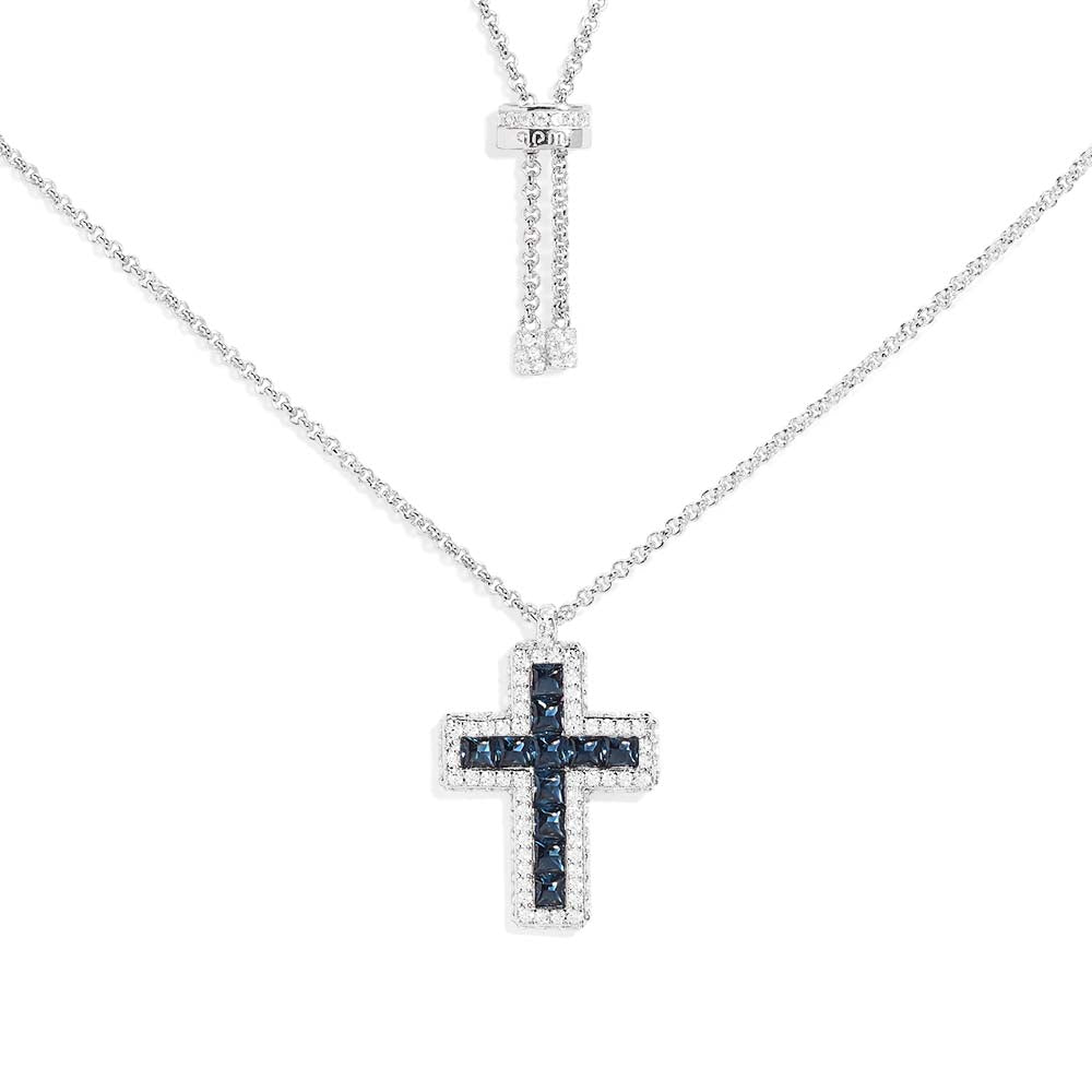 Blue Pavé Cross Adjustable Necklace - APM Monaco