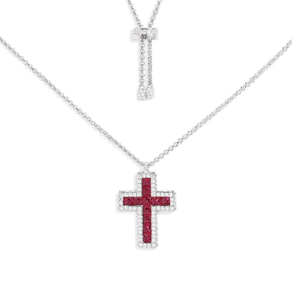 Fuchsia Pavé Cross Adjustable Necklace - APM Monaco