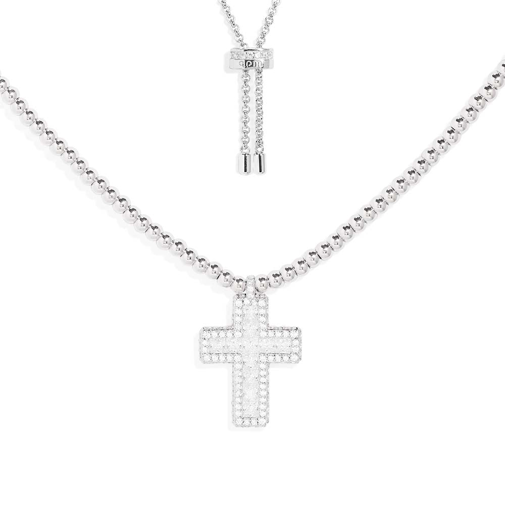 Pavé Cross Adjustable Necklace with Beads - APM Monaco