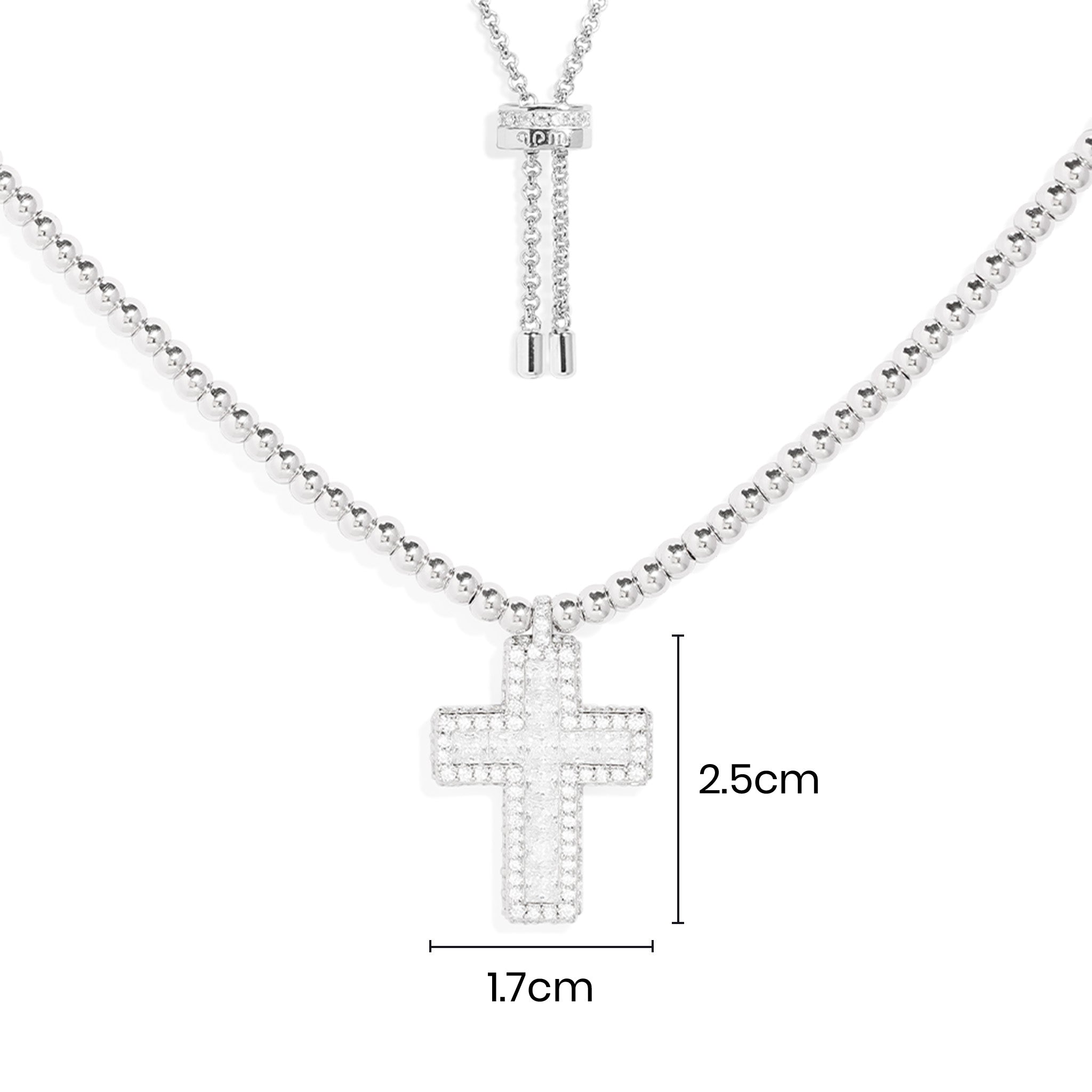 Pavé Cross Adjustable Necklace with Beads - APM Monaco