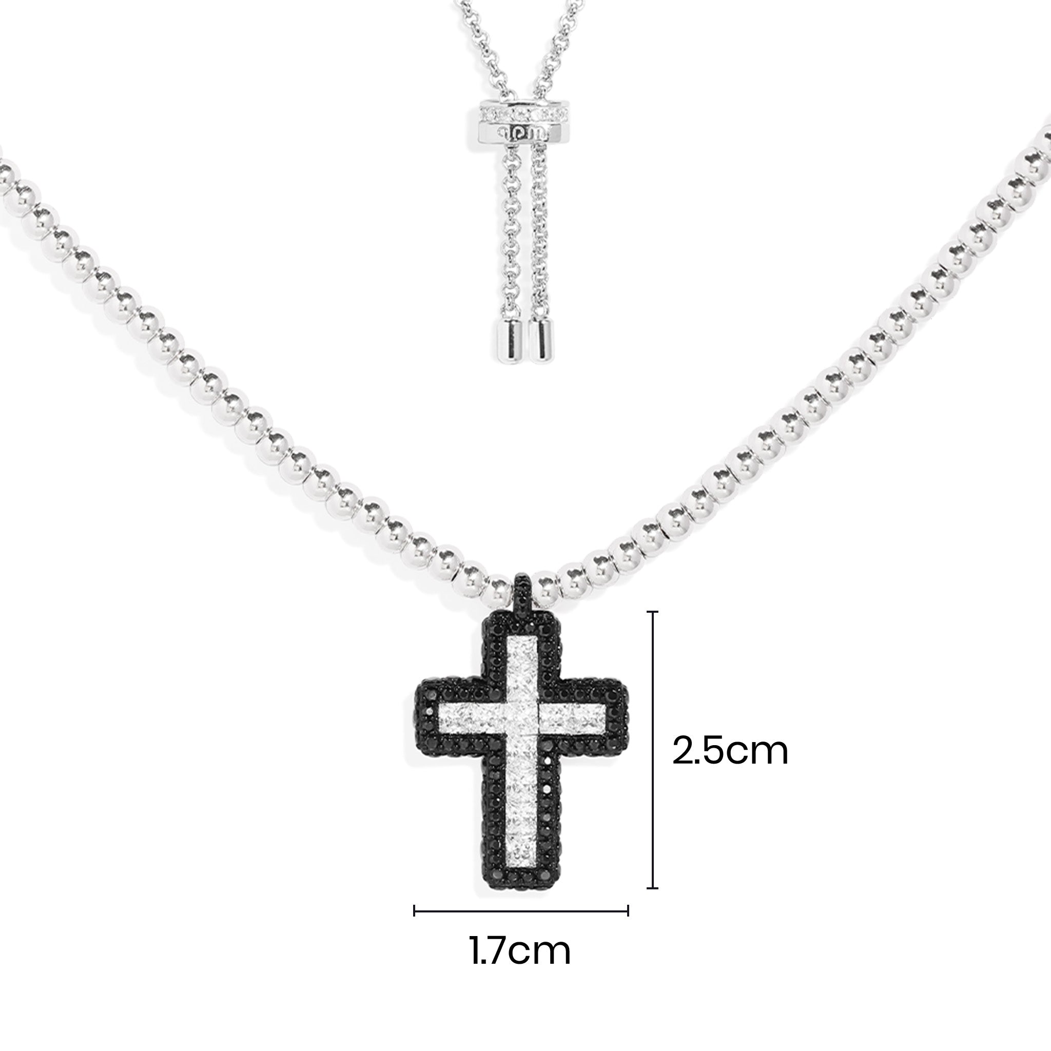 Black Pavé Cross Adjustable Necklace with Beads - APM Monaco