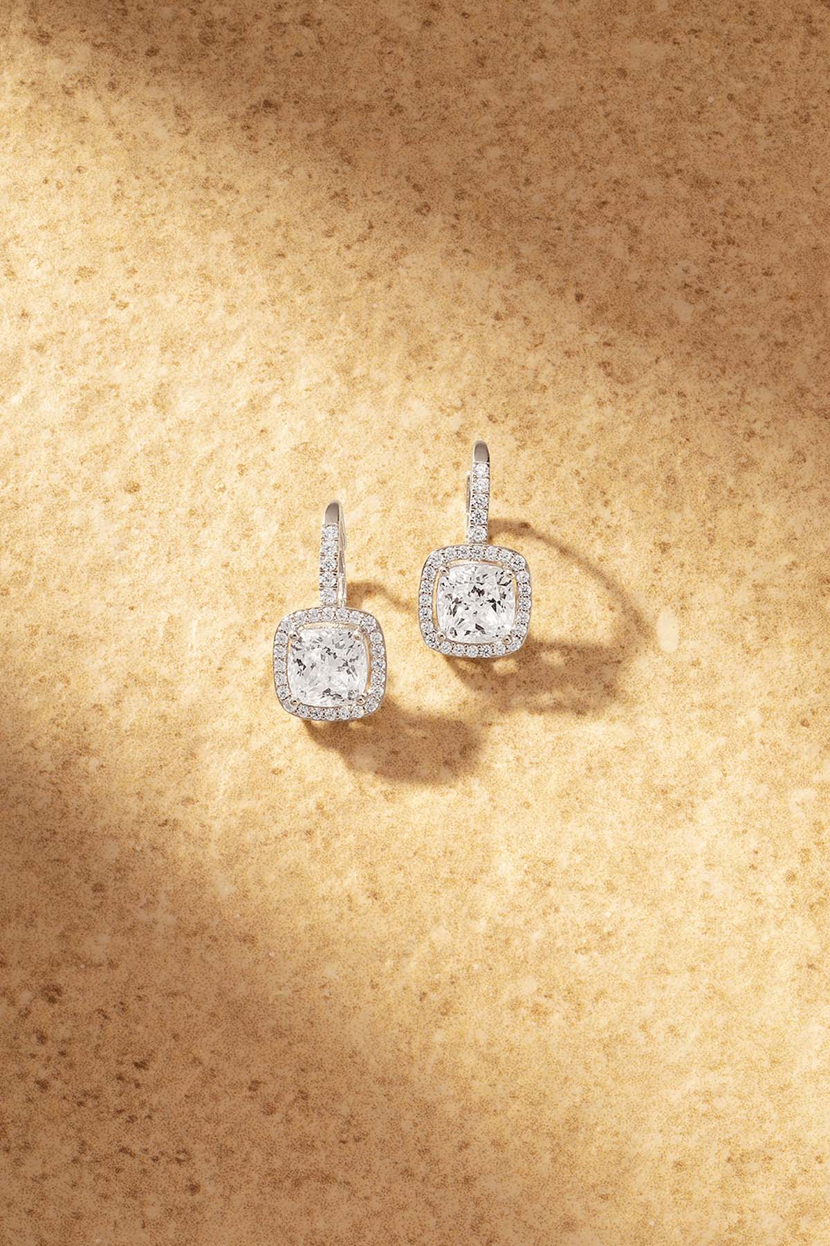 APM Monaco Hoop Earrings With Square Stones in Silver