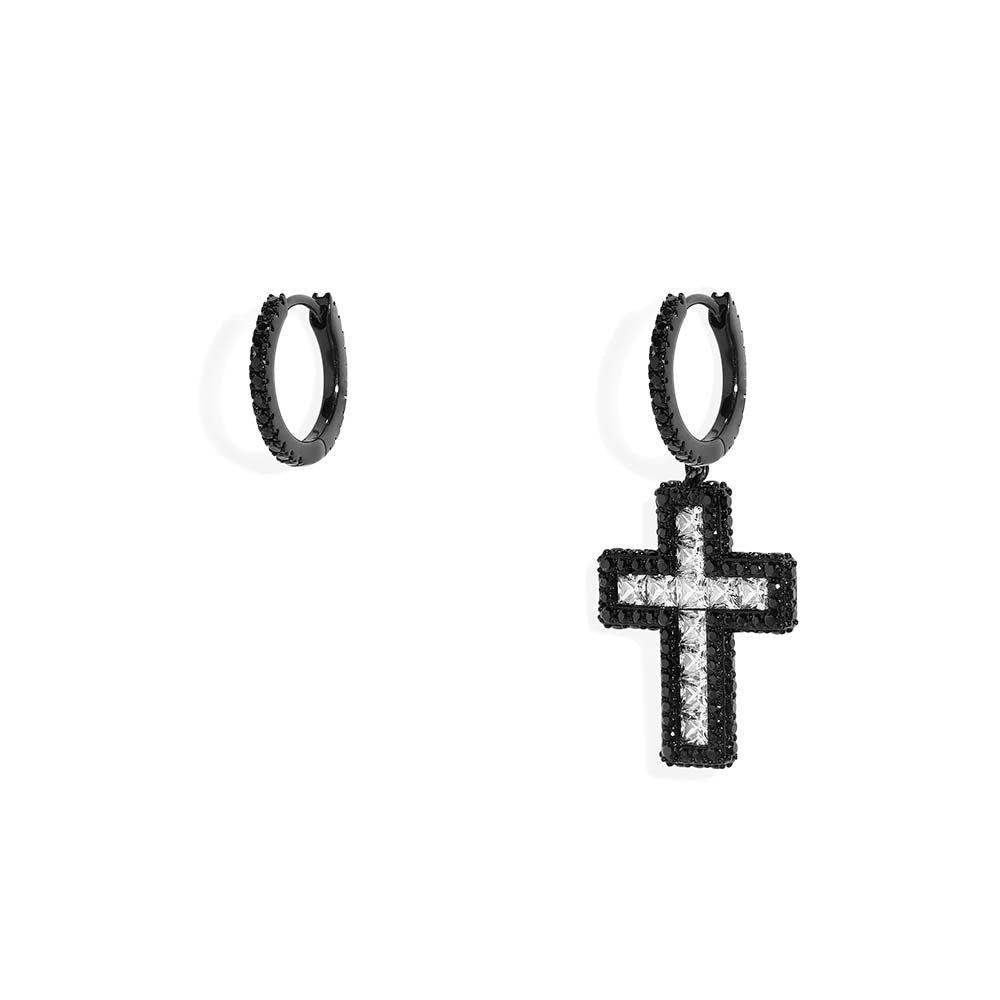 Black Asymmetric Cross Earrings - APM Monaco