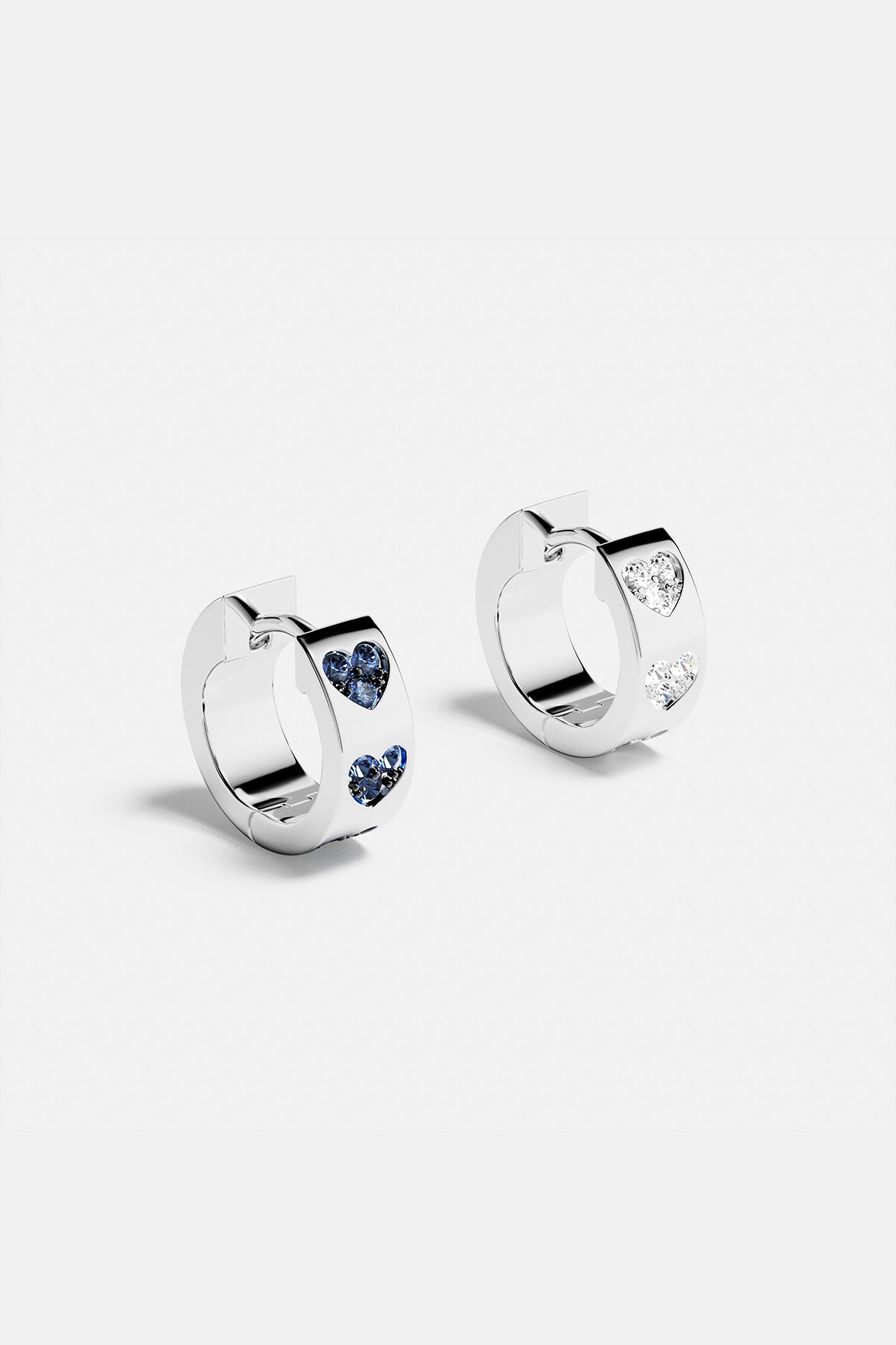 APM Monaco Blue & White Heart Huggie Earrings in Silver