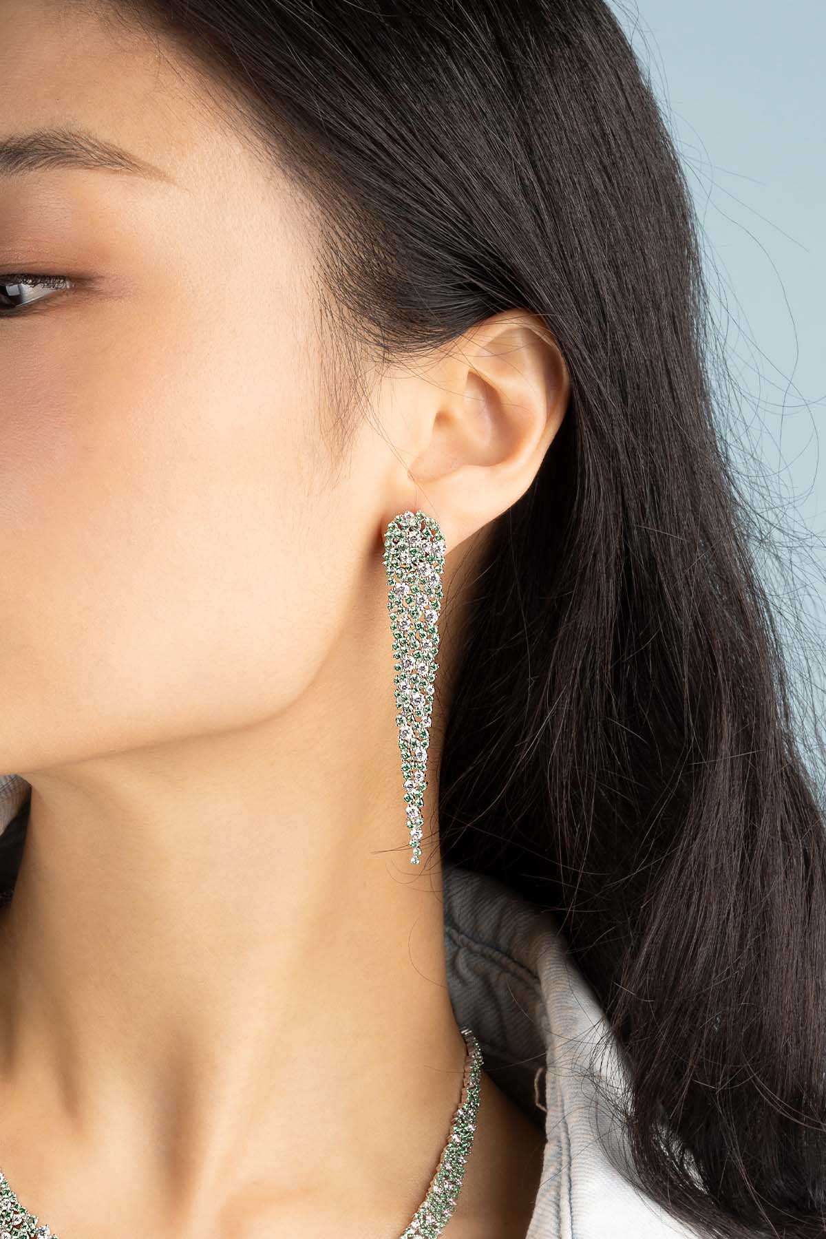 APM Monaco Statement Pastel Green Drop Earrings in Silver