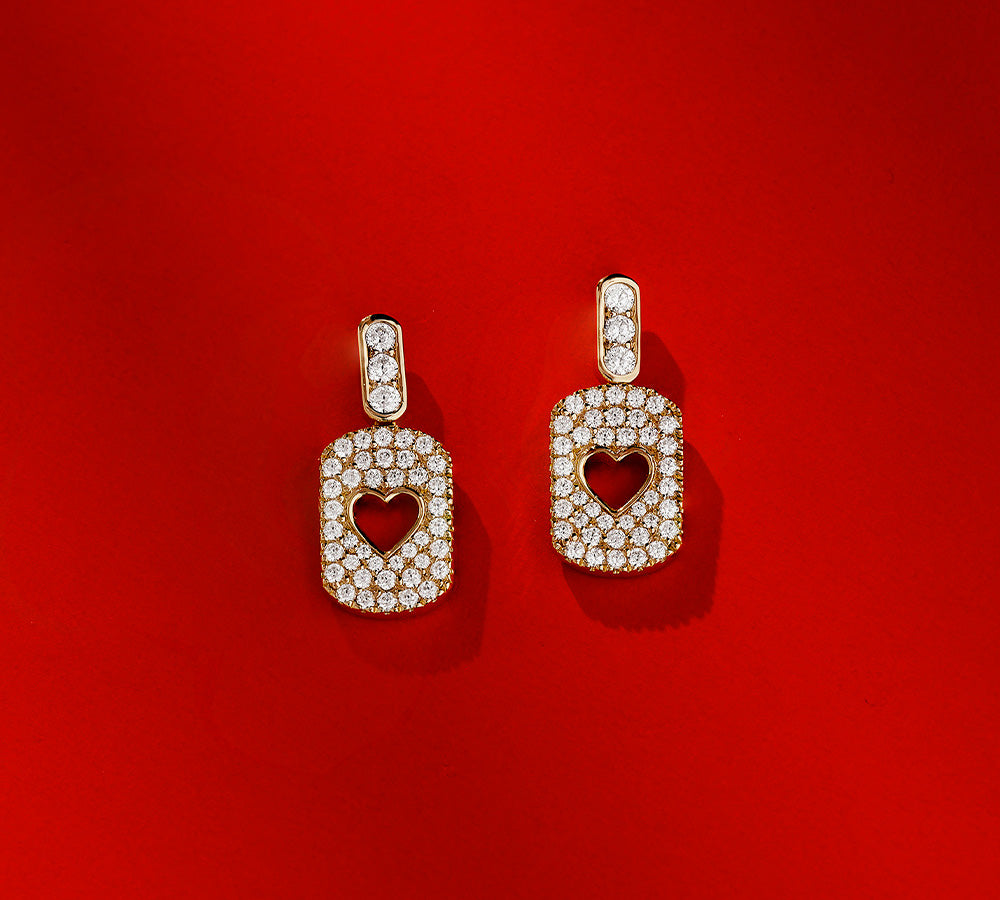 APM Monaco Hiver Heart Pave Medal Earrings