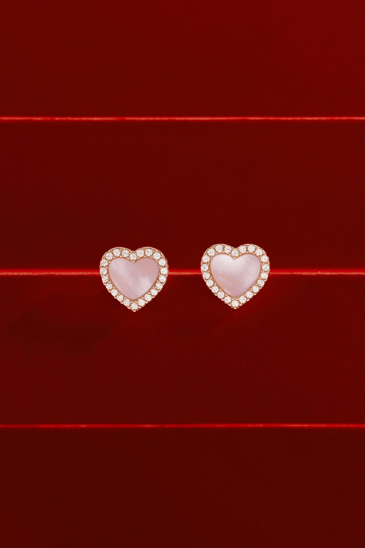 Pink Nacre Heart Stud Earrings