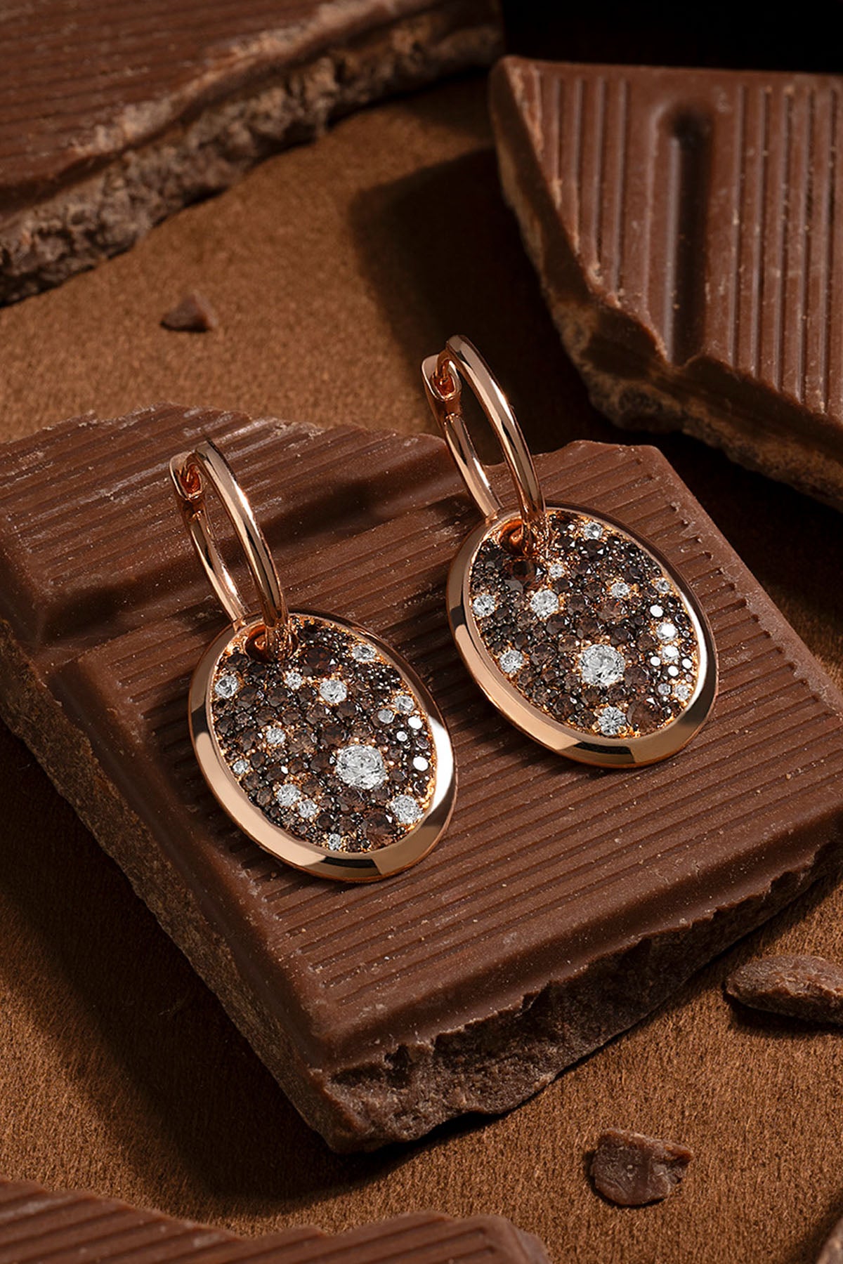 APM Monaco Oval Chocolate Pavé Hoop Earrings in Rose Gold