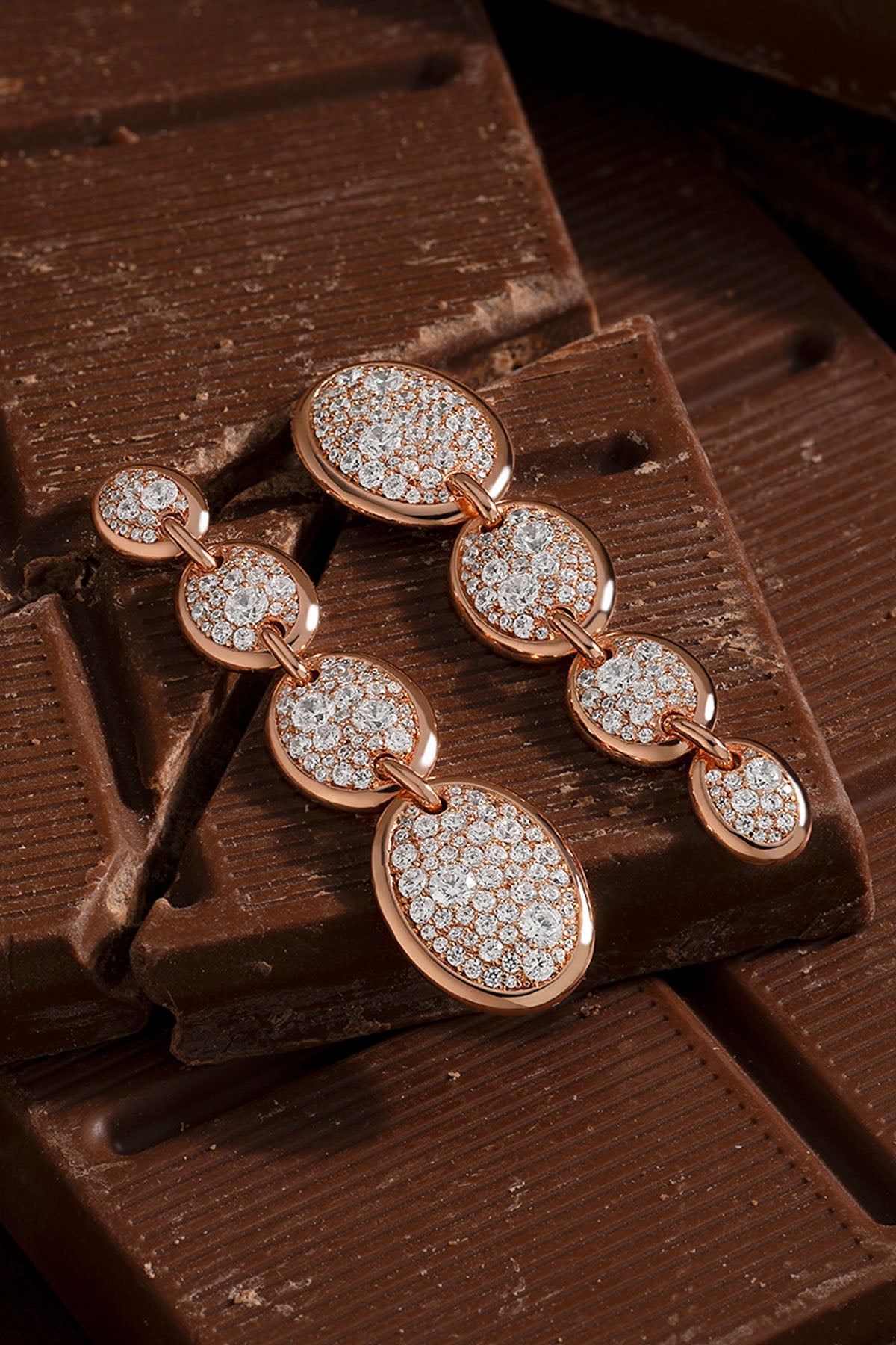 APM Monaco Asymmetric Drop Rose Gold Pavé Earrings in Rose Gold