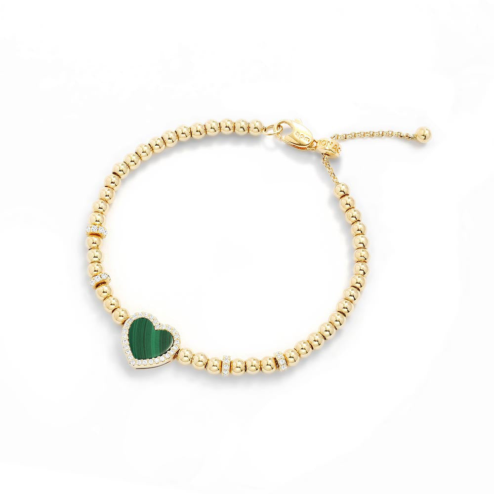 Malachite Heart Adjustable Bracelet with Beads - APM Monaco