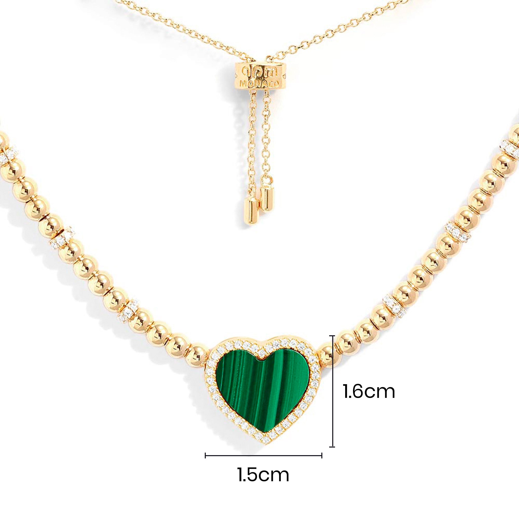 Malachite Heart Adjustable Necklace with beads - APM Monaco