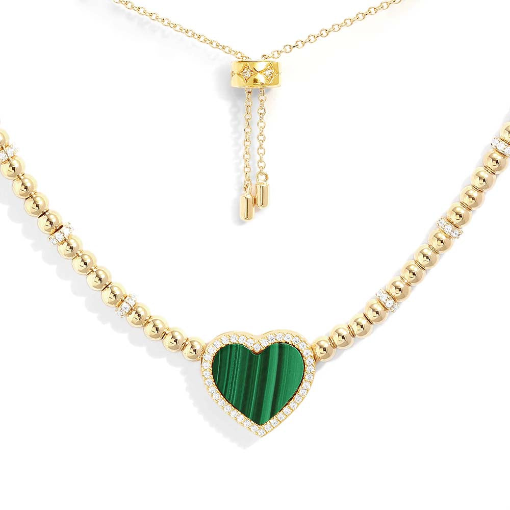 Malachite Heart Adjustable Necklace with beads - APM Monaco