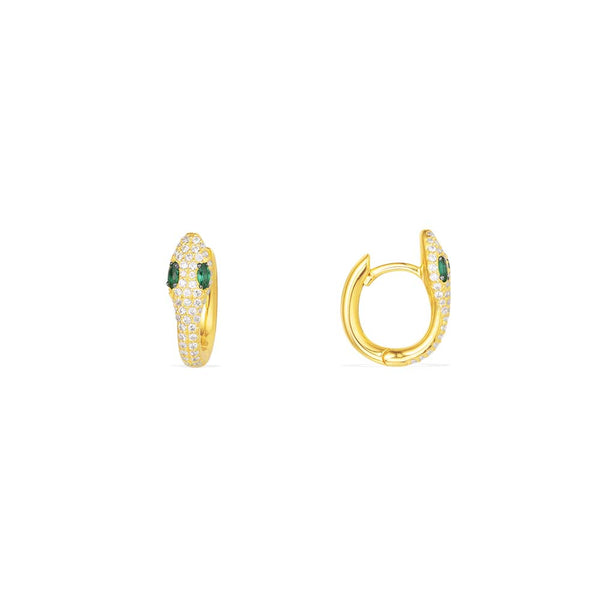 Serpent Huggie Earrings with Green Stones APM Monaco