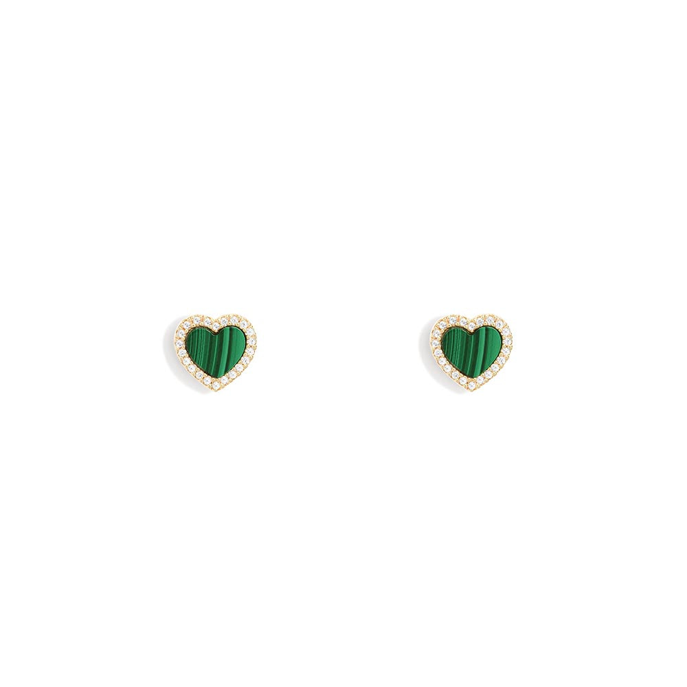 Malachite Heart Stud Earrings - APM Monaco