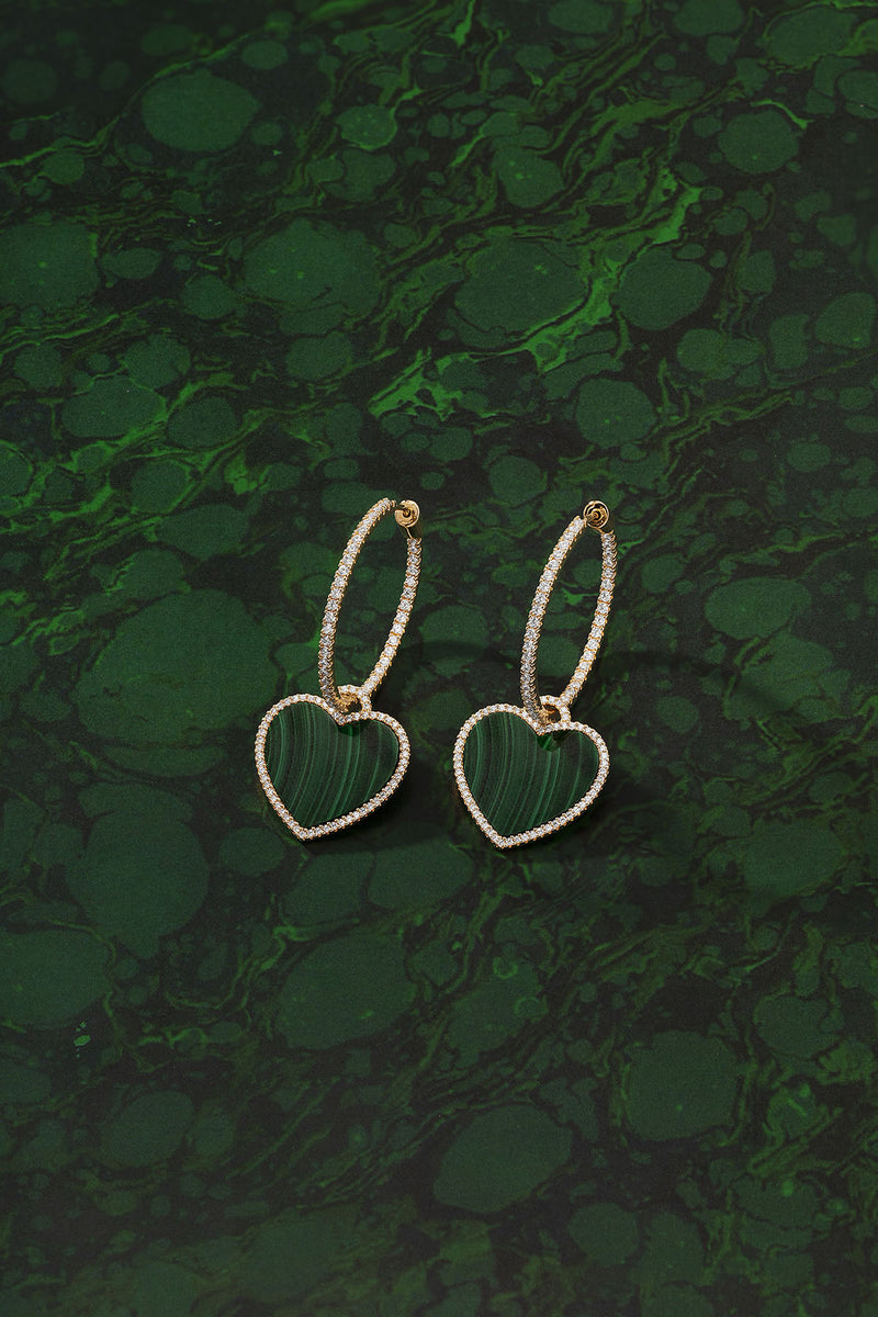 Pavé Hoop Earrings With Malachite Heart Apm Monaco