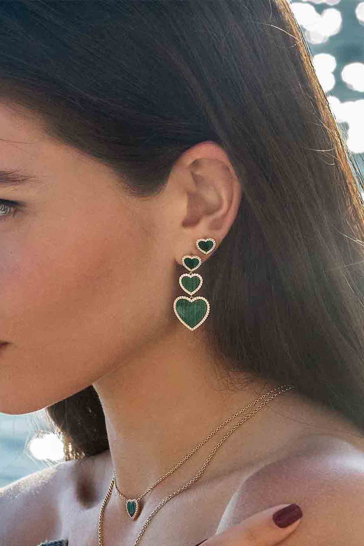 APM Monaco Malachite Heart Earrings in Yellow Gold