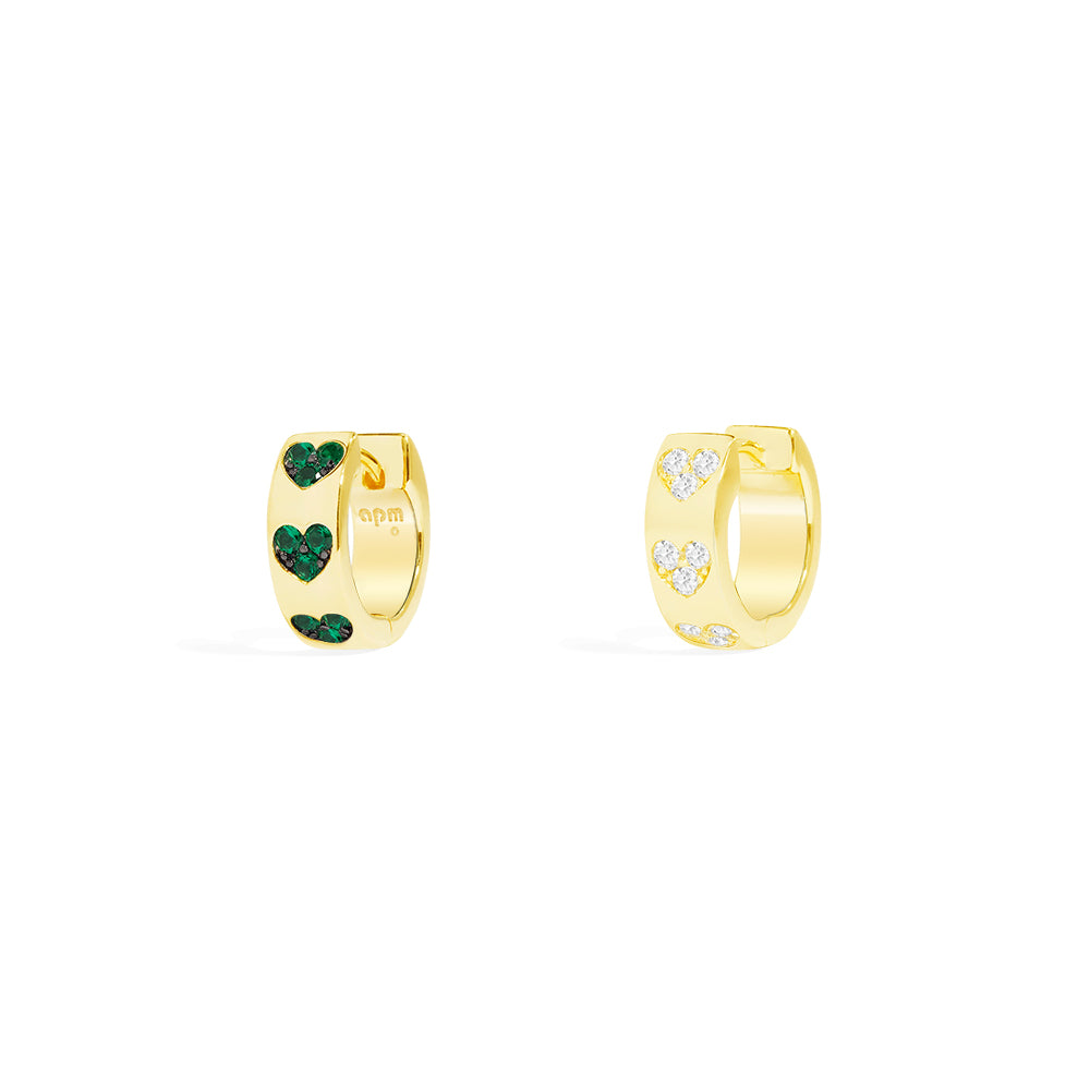 Green & White Heart Huggie Earrings - APM Monaco