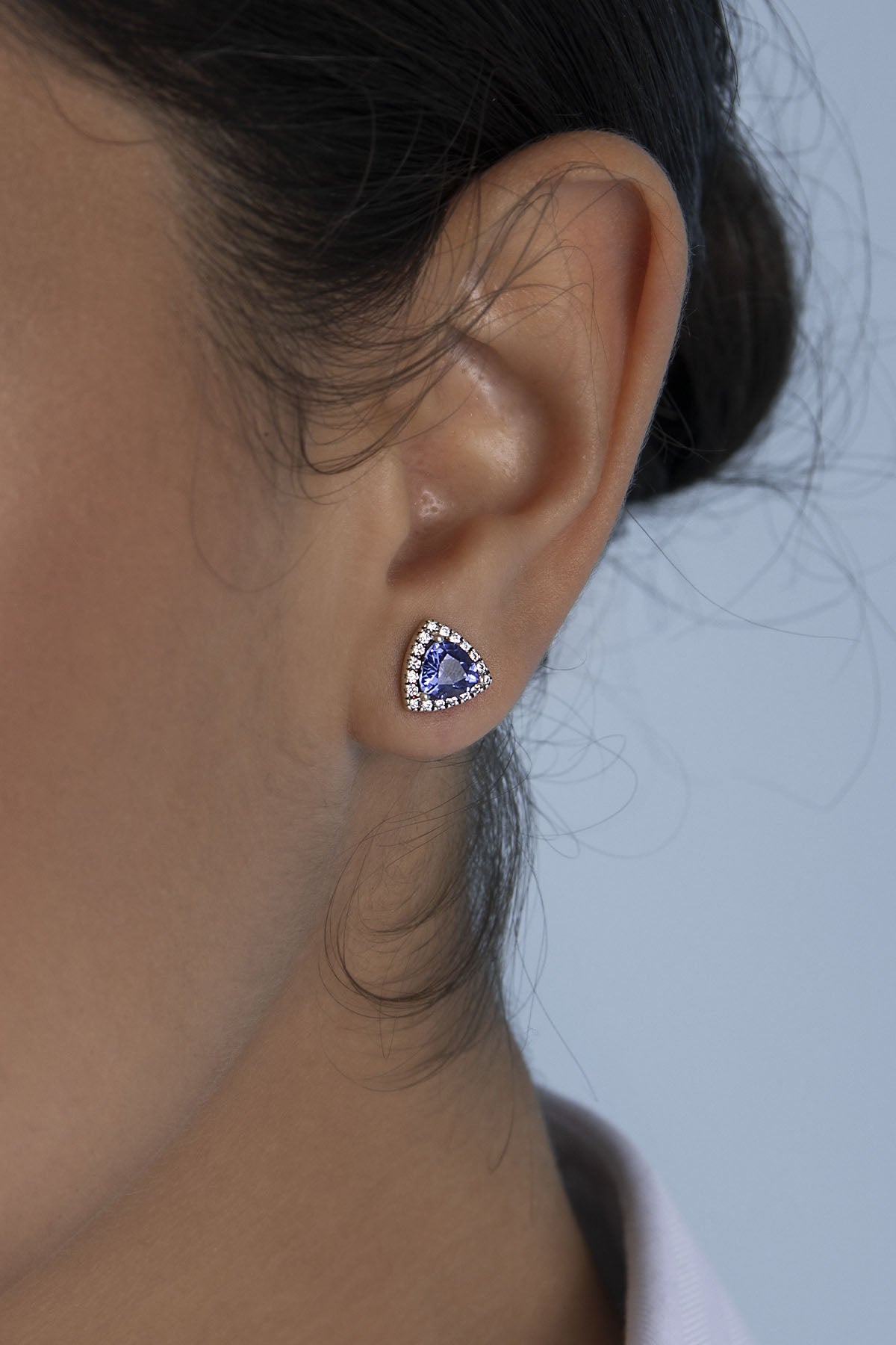 Blue Triangle Pavé Stud Earrings - APM Monaco