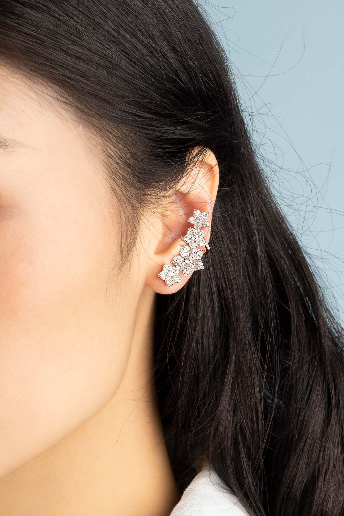 APM Monaco Asymmetric Blossom Stud Earring & Ear Cuff in Silver