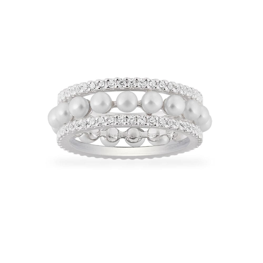 Double Paved Hoop Ring with Pearls - APM Monaco