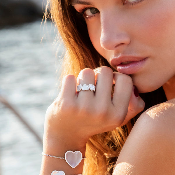 Pav White Nacre Full Heart Ring silver APM Monaco