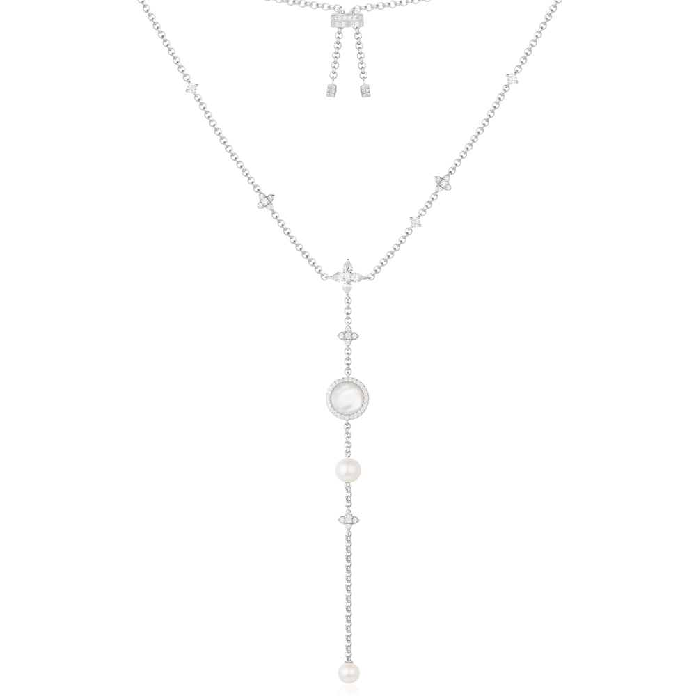 Adjustable Necklace with White Nacre and Pearl Pendant - APM Monaco