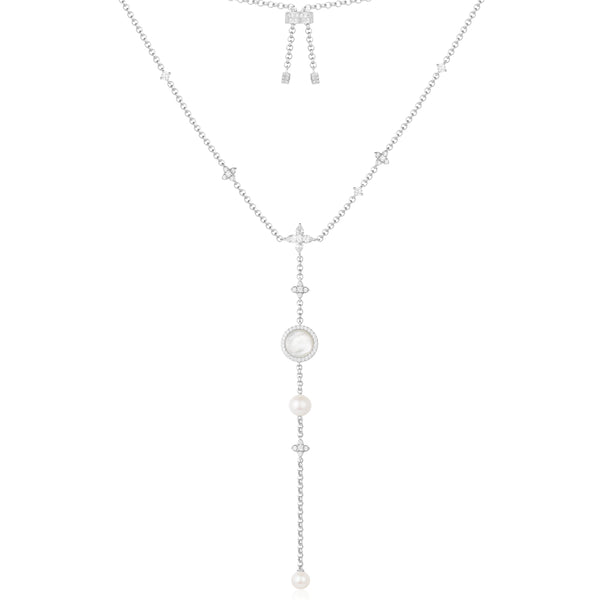 Adjustable Necklace with White Nacre and Pearl Pendant APM