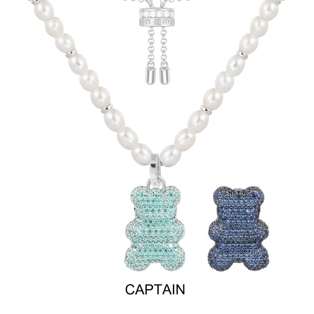 Captain Yummy Bear (CLIPPABLE) Adjustable Necklace with Pearls - APM Monaco