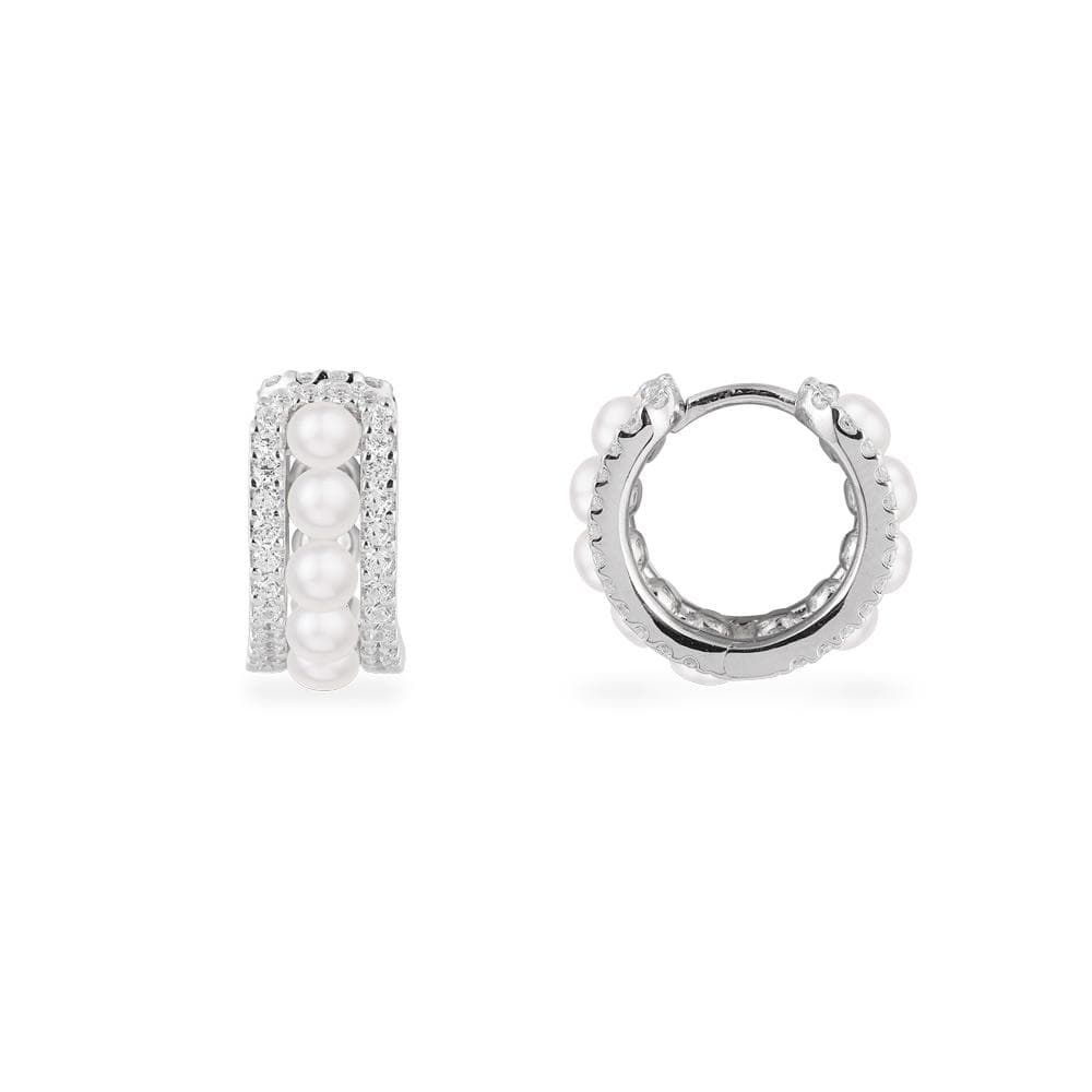 Small Double Paved Hoop Earrings with Pearls - APM Monaco
