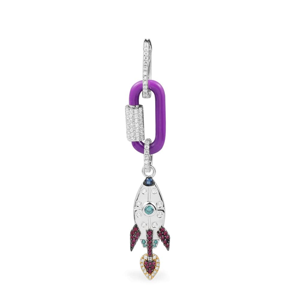 Single Purple Chain-link Earring with Rocket - APM Monaco