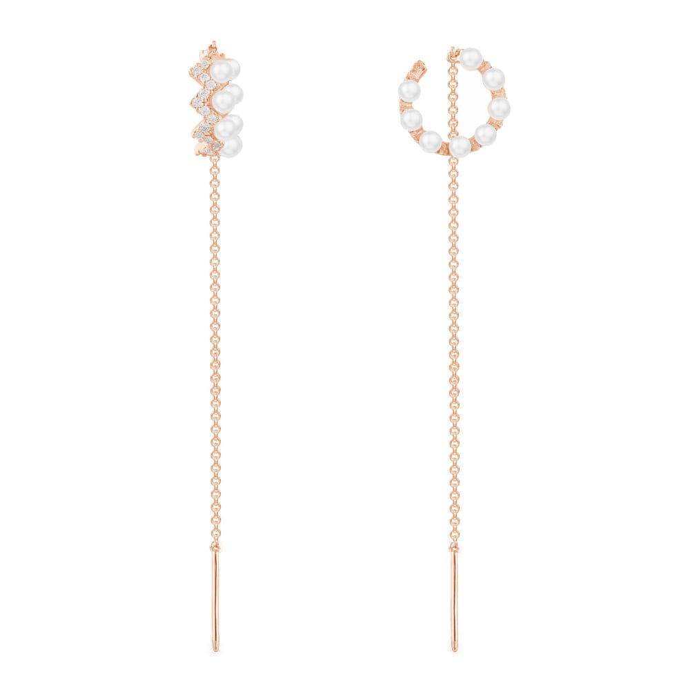 Up and Down Pearl and Chain Ear Cuffs - APM Monaco