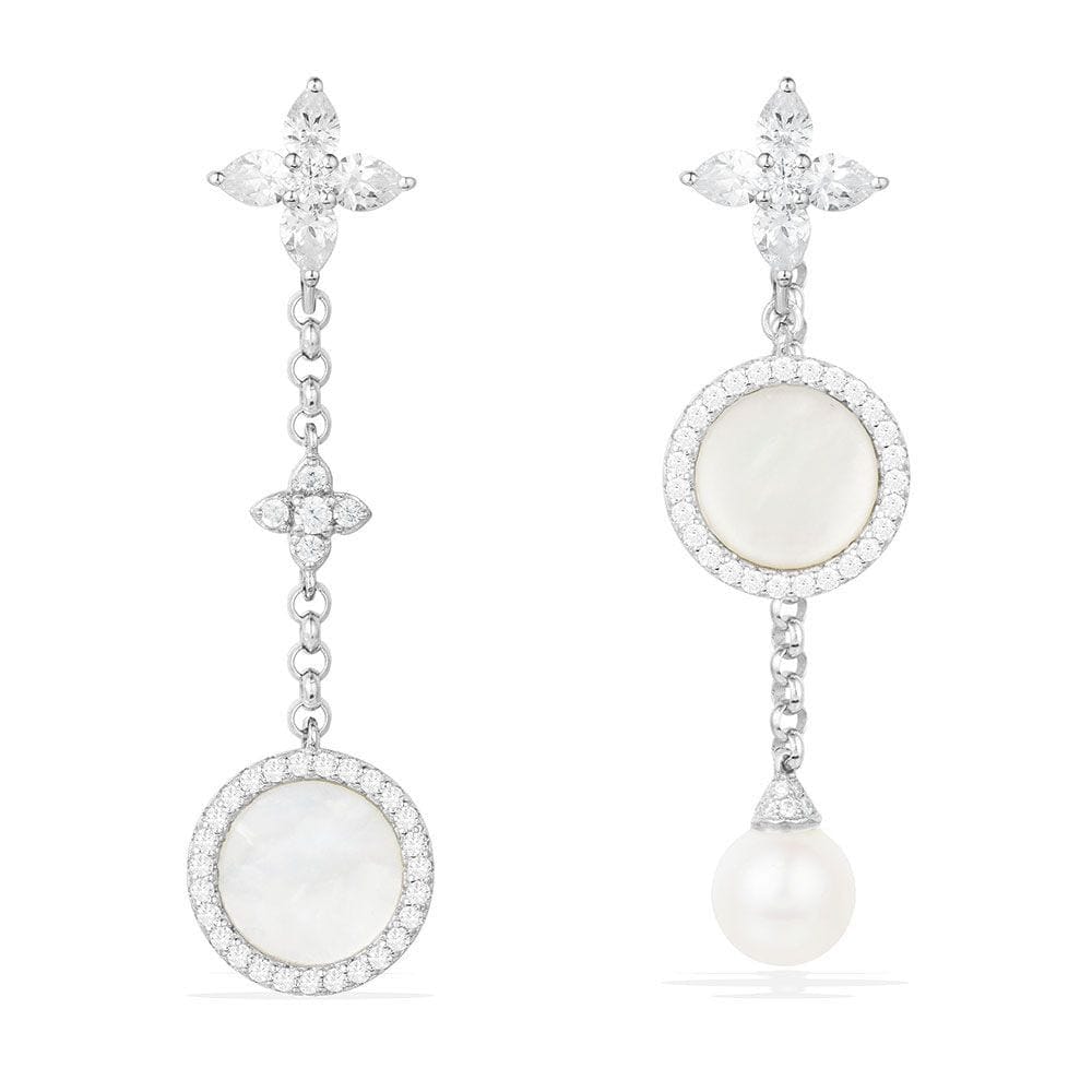 Asymmetric White Nacre and Pearl Drop Earrings - APM Monaco